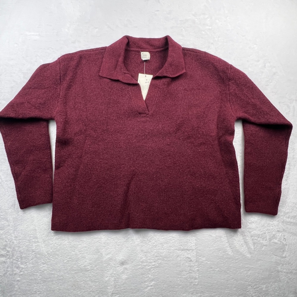 A New Day Womens Burgundy Johnny Collar Polo Sweater Soft Knit Pullover L NWT